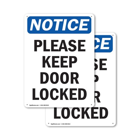 Signmission Please Keep Door Locked, 10 in W x Rectangle, Plastic OS-2PACK-NS-P-1014-V-17472
